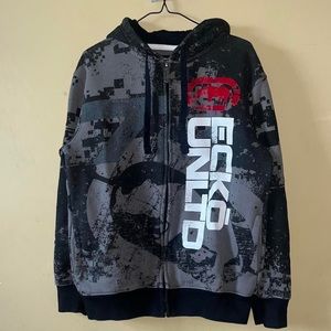Vintage Y2K 2000s MMA Ecko Unlimited Digital Camo Cyber Mall Goth Zip Up Hoodie